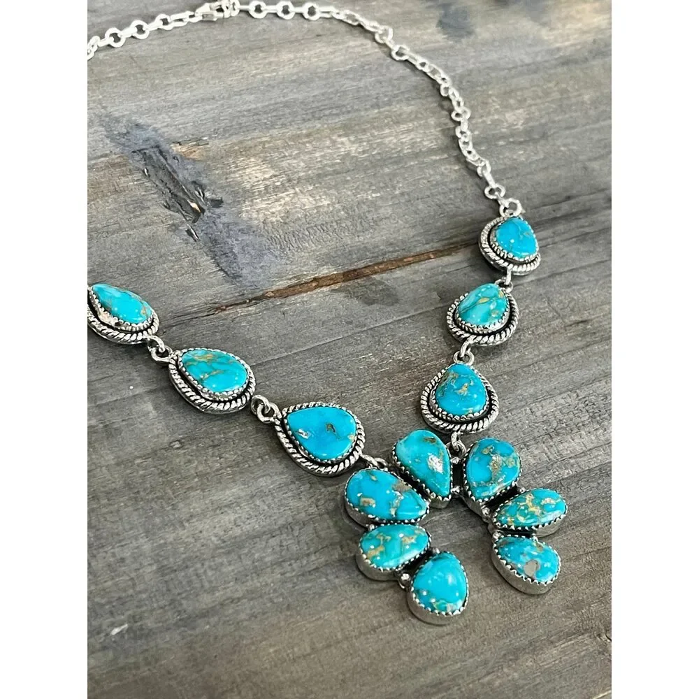 Handmade Sterling Silver Sonoran Mountain Turquoise Naja Necklace - Picture 3 of 5